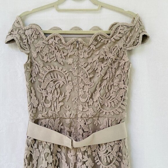 Tadashi Shoji Womens 6 Taupe Embroidered Lace Maxi Evening Dress Gown Party - Picture 10 of 16